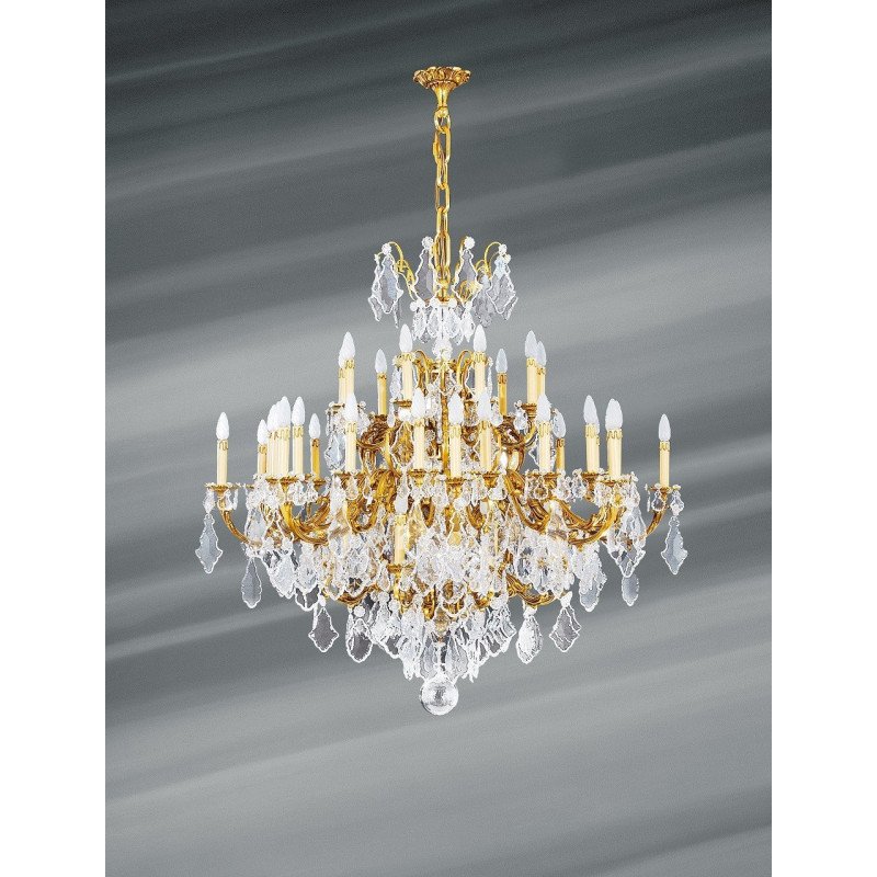 Lustre En Cristal K5 Doré - 8 Lumières E14, Diamètre 70cm, Hauteur 108cm - Occasion